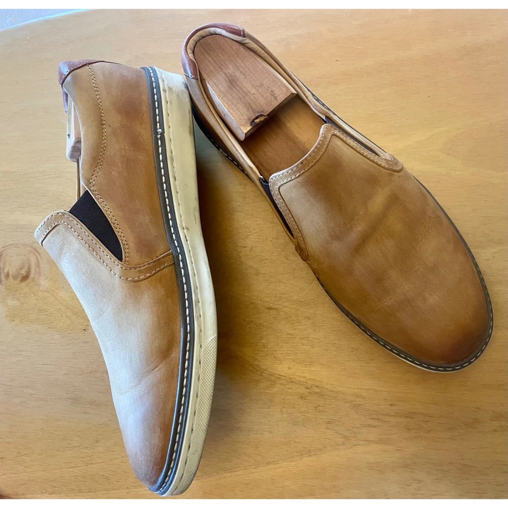 Johnston & Murphy McGuffey 10.5M Tan Oiled Leather Slip-On Sheepskin Shoes
